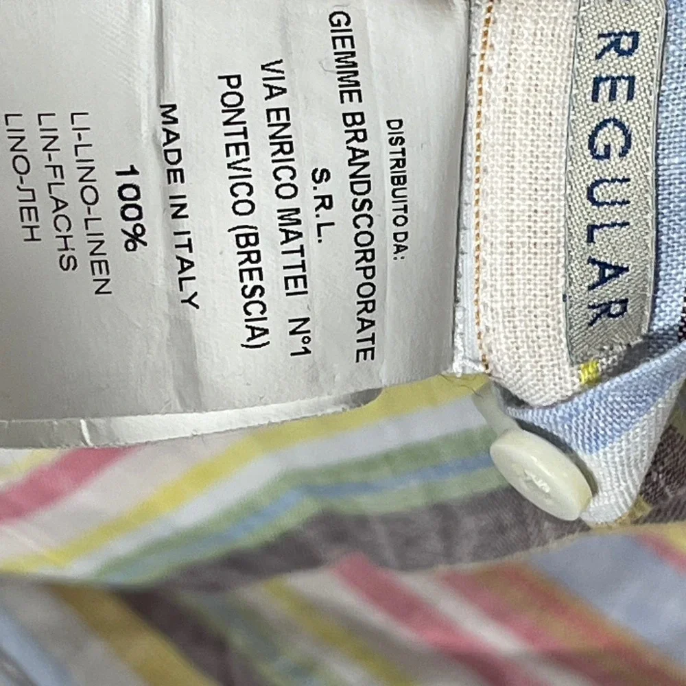 Guglielminotti Milano Mens 100% Linen Multi Color Striped Shirt Made in Italy 44